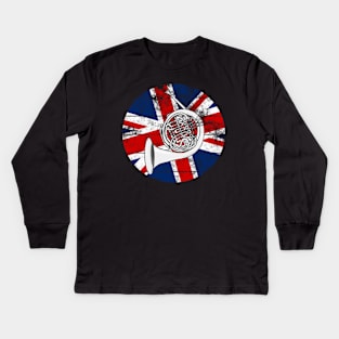 French Horn UK Flag Britain Hornist British Musician Kids Long Sleeve T-Shirt